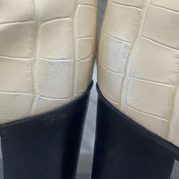 Schutz Womens 7B Analeah Knee-High Boots Croc Embossed Leather Egg Shell Western - Picture 9 of 10